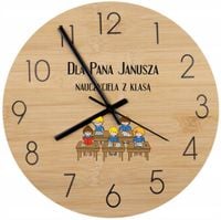 Bambusowy ZEGAR ścienny z nadrukiem z IMIENIEM na PREZENT DLA NAUCZYCIELA