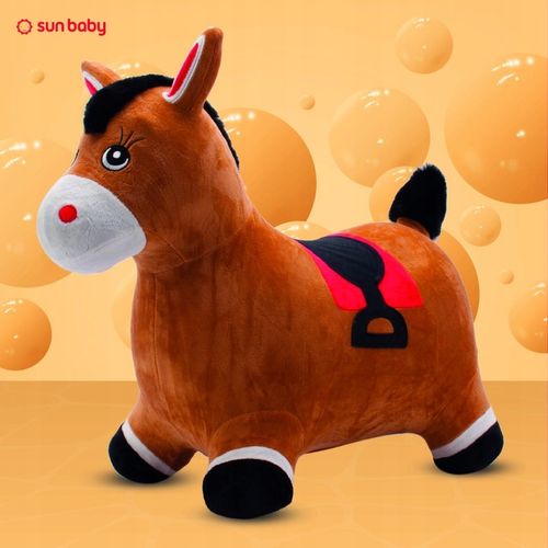 Skoczek pluszowy dla dzieci do skakania Konik brązowy z pompką na Arena.pl