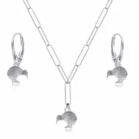 Ptaszek kiwi srebrny komplet ankier skręcany duże ogniwa srebro 925