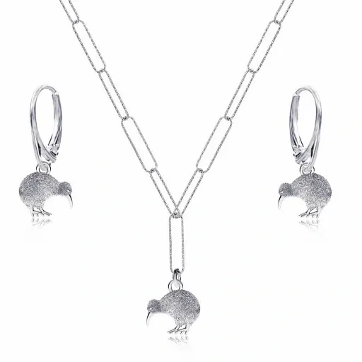 Ptaszek kiwi srebrny komplet ankier skręcany duże ogniwa srebro 925 zdjęcie 1