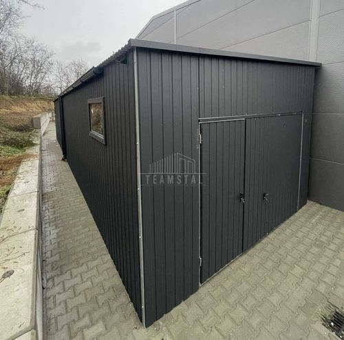 Garaż blaszany 4,5x10m 2x brama uchylna 2x drzwi okno rynny dach TS1009 na Arena.pl