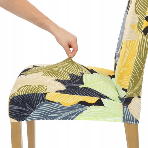 Pokrowiec Na Krzesło Beżowe Żółte Liście Wzory Elastyczny na Arena.pl