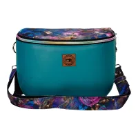 Duża Torebka Nerka Damska - Turkusowa i Chabrowe Kwiaty