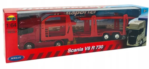 TIR SCANIA V8 R730 MODEL WELLY 1:64 CZERWONA LAWETA na Arena.pl