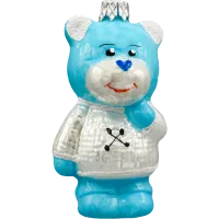 Bombka choinkowa szklana: Miś w sweterku: niebieski