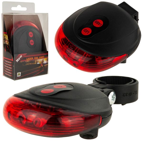 Lampka Rowerowa Laserowa 5 Led Laser zdjęcie 2