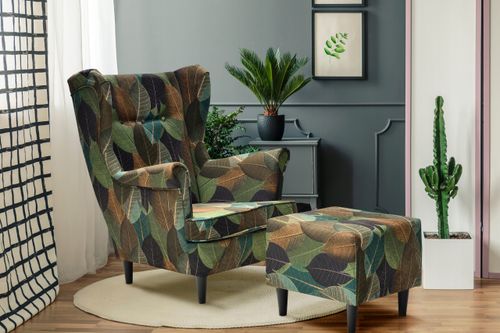 Fotel uszak ARI PRINT z podnóżkiem, skandynawski Family Meble zebra na Arena.pl