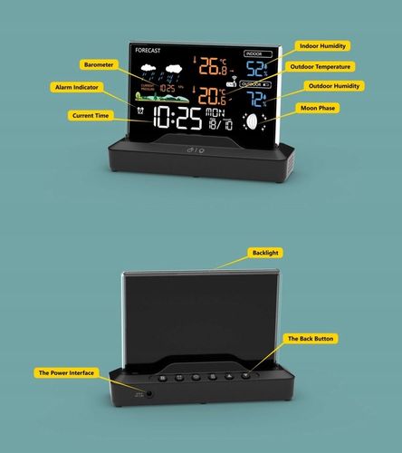 Podświetlana bezprzewodowa stacja pogodowa termometr barometr zegar na Arena.pl