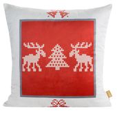 Welwetowa poszewka świąteczna z nadrukiem NOEL 60X60 biała+czerwona