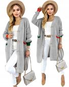 Gruby długi oversize KARDIGAN DAMSKI rozpinany sweter guziki G2OP