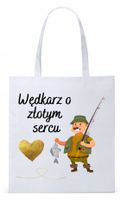 Dla Wędkarza Rybaka Torba Eco Biała Shopper Z Nadrukiem Ze Zdjęciem