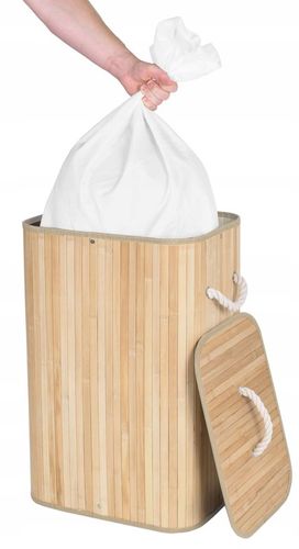 KOSZ NA PRANIE BIELIZNĘ ZABAWKI Z BAMBUSA DREWNIANY POJEMNIK KUFER 80L na Arena.pl