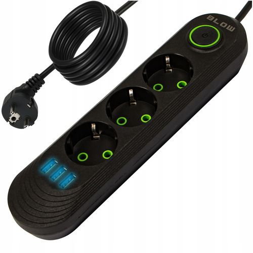 PRZEDŁUŻACZ LISTWA ZASILAJĄCA WŁĄCZNIK 3x USB 3 GNIAZDA 5m na Arena.pl
