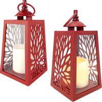 LATARENKA LAMPION AŻUROWA Z ZE ŚWIECĄ LED ŚWIECA CZERWONY NA BATERIE