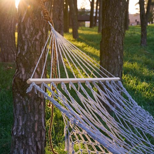 HAMAK OGRODOWY SIATKA MAKRAMA WISZĄCY LEŻAK BOHO FRĘDZLE 200 CM SZARY DUŻY na Arena.pl