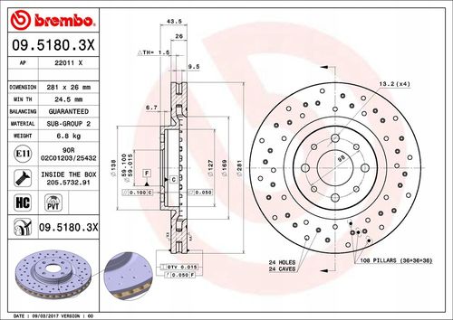 TARCZA HAM PRZOD 281X26 V XTRA BREMBO na Arena.pl