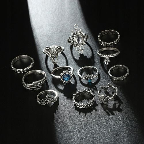 Srebrny ZESTAW PIERŚCIONKÓW RETRO PUNK BOHO 72 na Arena.pl