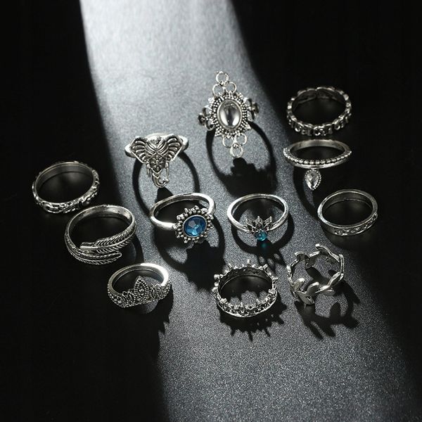 Srebrny ZESTAW PIERŚCIONKÓW RETRO PUNK BOHO 72 zdjęcie 10