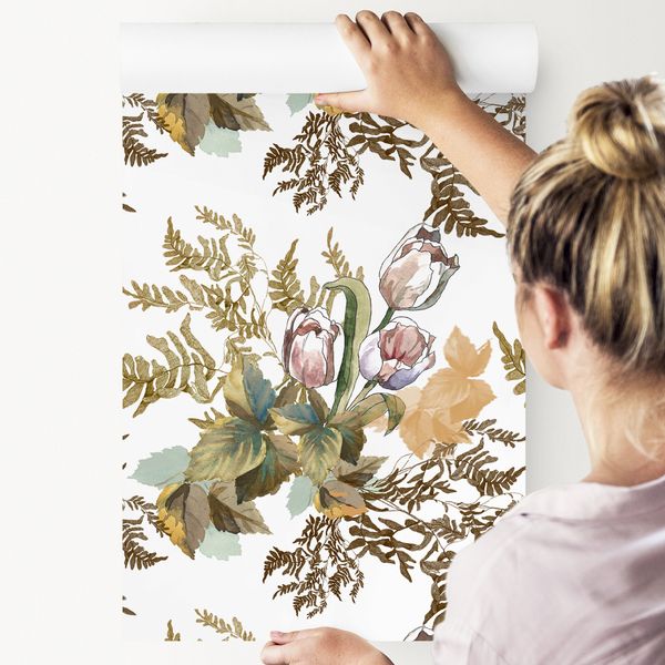 Tapeta Ścienna Liście i Tulipany w Stylu Vintage Retro zdjęcie 4