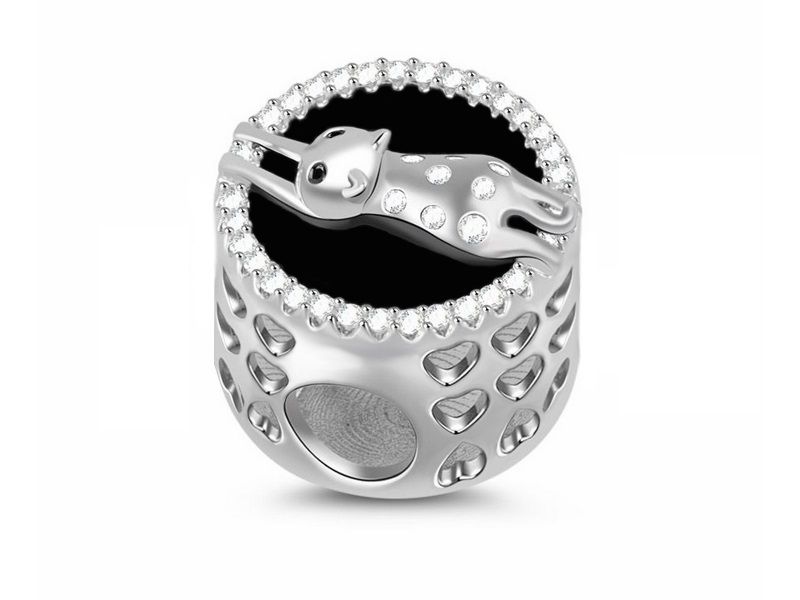 Rodowany srebrny charms do pandora leżący leniwy kot lazy cat cyrkonie srebro 925 NEW161 zdjęcie 1
