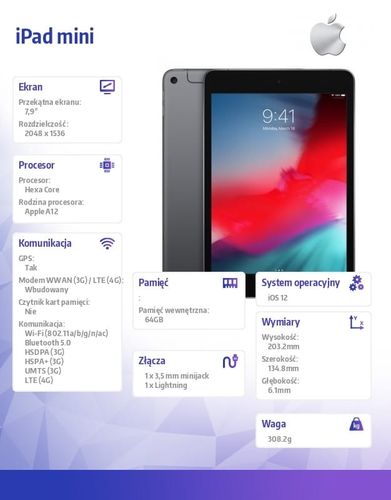 Apple iPad mini Wi-Fi + Cellular 64GB - Space Grey na Arena.pl