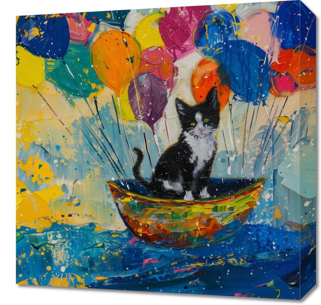 Obraz 50x50cm Kot na Łodzi zdjęcie 1