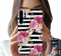 ETUI DO HUAWEI P30 PRO - KWIATKI W CZARNO - BIAŁE PASKI WZORY