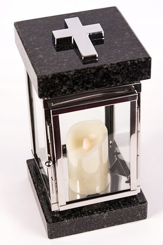 Lampion znicz nagrobny na pomnik srebrny stal nierdzewna + czarny granit na Arena.pl