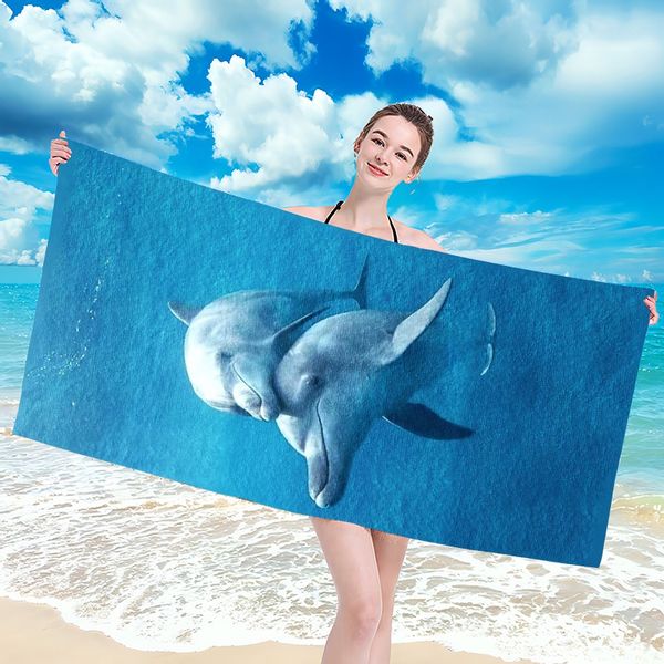 Ręcznik plażowy 100x180 niebieski delfiny zdjęcie 1