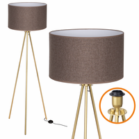 Lampa Trójnóg Trigni Złota Mat 136cm Cerlux Brązowy Lniany abażur 40/25