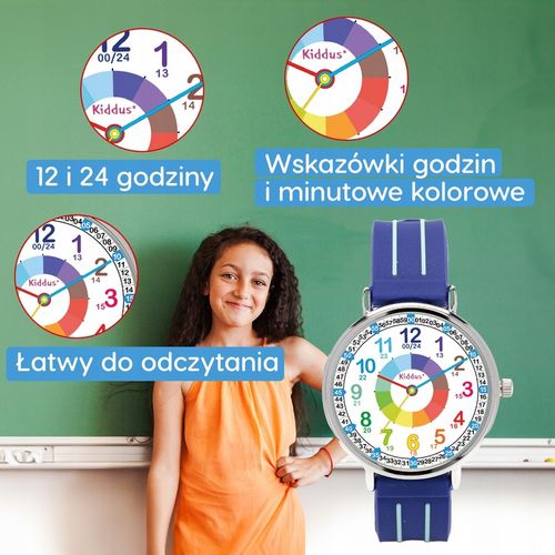 Kiddus zegarek dla dziecięcy Edukacyjny Niebieski Klasyczny na Arena.pl