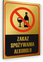 Tabliczka znak informacyjny 30x20 Złota ZAKAZ PICIA ALKOHOLU Aluminiowa