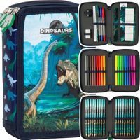 PIÓRNIK SZKOLNY TRÓJKOMOROWY Z WYPOSAŻENIEM DINOZAURY DERFORM DLA CHŁOPCA