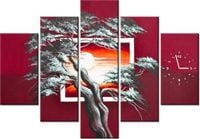 105CM 150CM ZEGAR 5 ELEM KARMAZYNOWY ZACHÓD SŁOŃCA DRUK OBRAZ