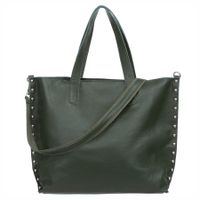 VERA PELLE torebka damska skórzana shopper z ćwiekami V494 c.zielona