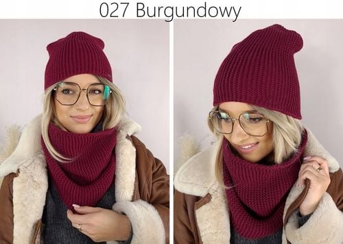 CIEPŁY KOMPLET CZAPKA + KOMIN damski POLSKI zimowy szal CIEMNA na Arena.pl