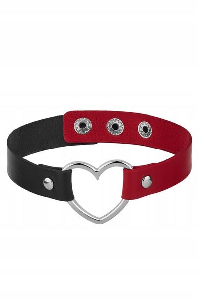 Choker ekoskóra czarno-czerwony gothic ROCK serce zdjęcie 3