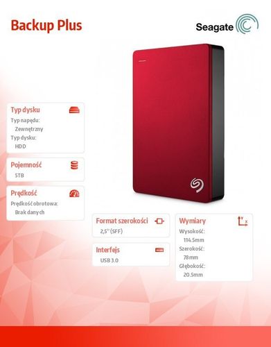 Seagate DYSK Backup Plus 5TB 2,5'' STDR5000203 czerwony na Arena.pl
