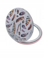 Lusterko kieszonkowe okrągłe podwójne z brokatem piórka 6cm wielokolorowe