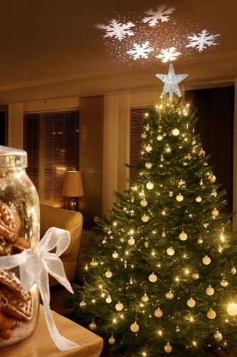 Gwiazda na choinkę LED srebrna brokatowa z projektorem płatki śniegu czubek na Arena.pl