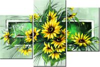 60CM 90 ZEGAR 3 ELEM SŁONECZNIKI ZIELENI ŚCIENNY