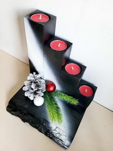 STROIK Świąteczny ŚWIECZNIK ADWENTOWY Z DREWNA Ozdoba BOŻE NARODZENIE DUŻY na Arena.pl