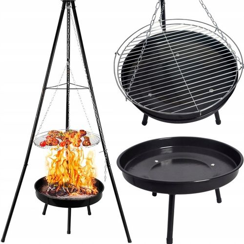 PALENISKO TRÓJNÓG GRILL OGRODOWY OGNISKOWY WISZĄCY DUŻY RUSZT CHROMOWANY 50 na Arena.pl