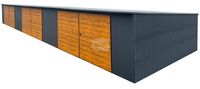 Rząd garaży Garaż blaszany 18x5m 3x brama dwuskrzydłowa drzwi dach GP525
