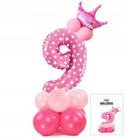 ZESTAW BALONÓW STOJĄCY RÓŻOWY Z CYFRĄ 9 NA PRZYJĘCIE URODZINOWE DEKORACJA
