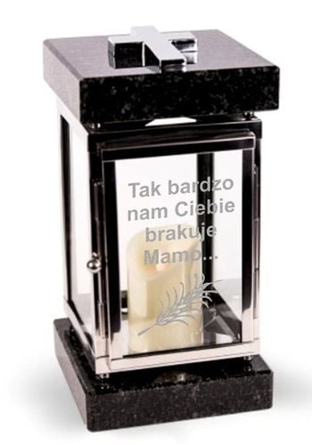 Lampion znicz nagrobny na pomnik srebrny stal nierdzewna + czarny granit na Arena.pl