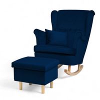 Granatowy Fotel Bujany Uszak + Podnóżek ze schowkiem + Poduszka