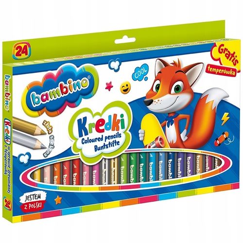 Bambino KREDKI 24 Z GLINKI KAOLINOWEJ, DREWNIANE, GRUBE +temperówka GRATIS na Arena.pl