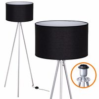 Lampa Podłogowa Trigni SREBRNA Styl Skandynawski abażur Czarny LNIANY