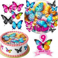 ZESTAW OPŁATEK NA TORT 20CM + 16 POSTACI - MOTYL + IMIĘ 15CM 18CM